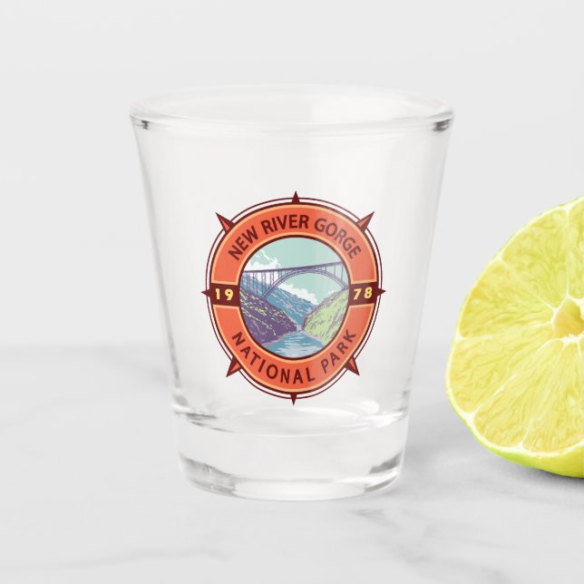 Copo De Shot New River Gorge National Park Retro Compass Emblem (Frente)