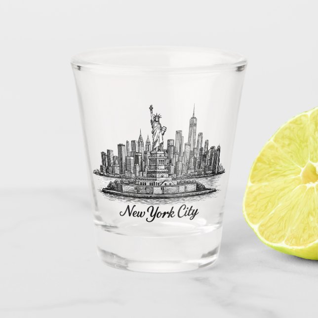 Copo De Shot New York City Skyline Line Art Illustration (Frente)