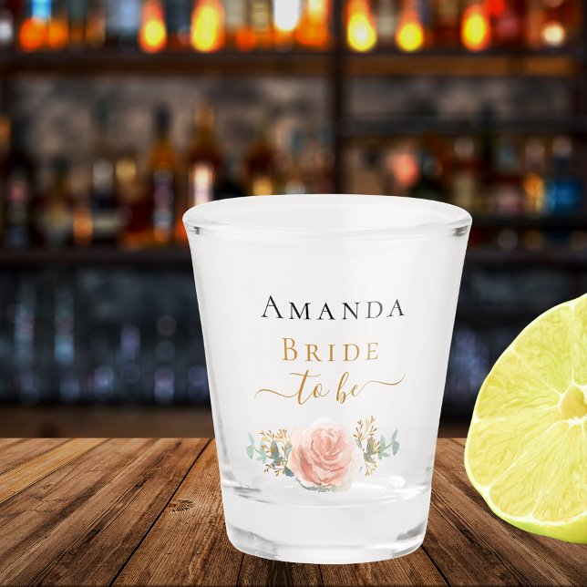 Copo De Shot Noiva floral em rosa ouro com eucalipto verdejante (Criador carregado)