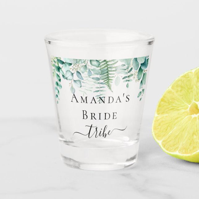 Copo De Shot Noiva tribo eucalipto verde samambaias floresta (Frente)