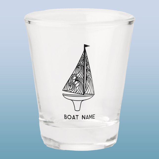 Copo De Shot Nome da Embarcação de Navegação (Sailing boat and boat name custom text modern shot glass)