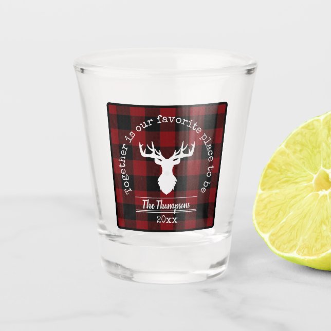 Copo De Shot Nome da Família de Xadrezes de Buffalo Vermelha e  (Frente)