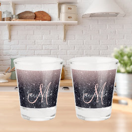 Copo De Shot Nome de cintilações preto e rosa modernos