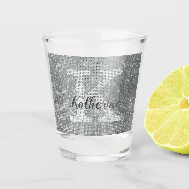 Copo De Shot Nome do Monograma do Glitter Sparkle Glitter (Frente)