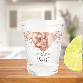 Copo De Shot nome dos balões aniversário de 21 anos rosa dourad