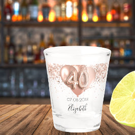Copo De Shot nome dos balões aniversário de 40 anos rosa dourad