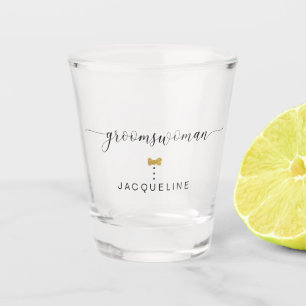 Copo De Shot Nome Dourado do Coração do Groomswoman do Script