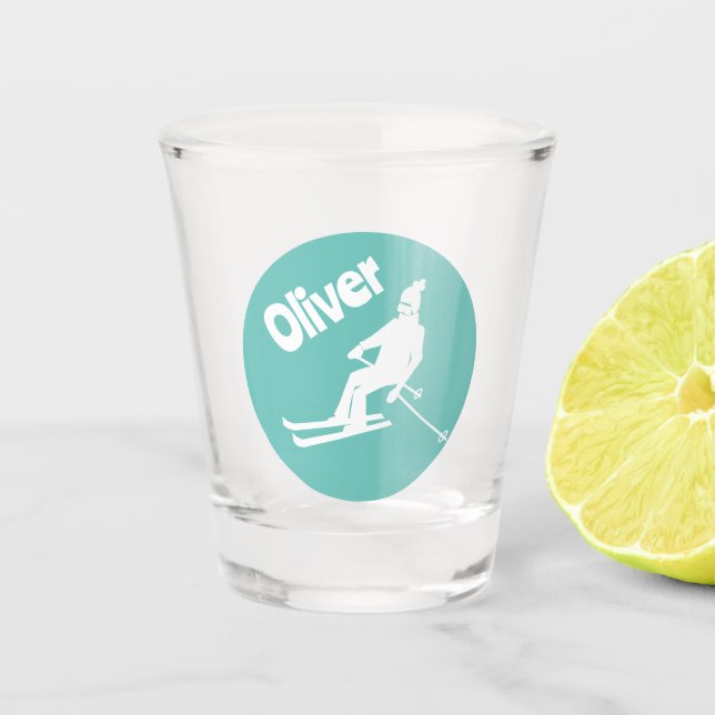 Copo De Shot Nome Personalizado Esqui Retro Skier Teto de inver (Frente)
