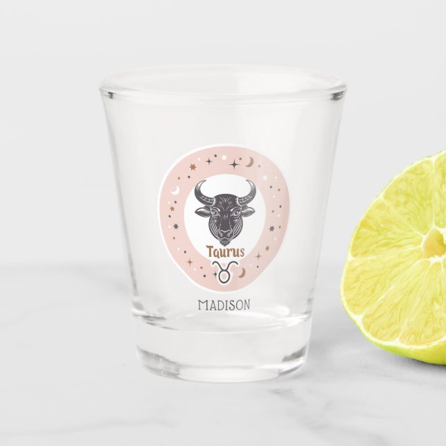 Copo De Shot Nome Personalizado Sinal Zodiac Taurus (Frente)
