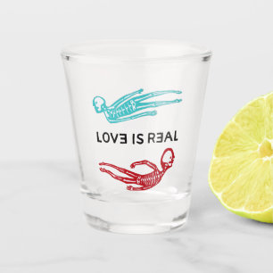 Copo De Shot O amor é um logotipo de esqueleto real