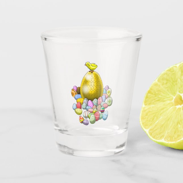 Copo De Shot O Pintinho de Páscoa e o Ovo de Páscoa Dourado (Frente)