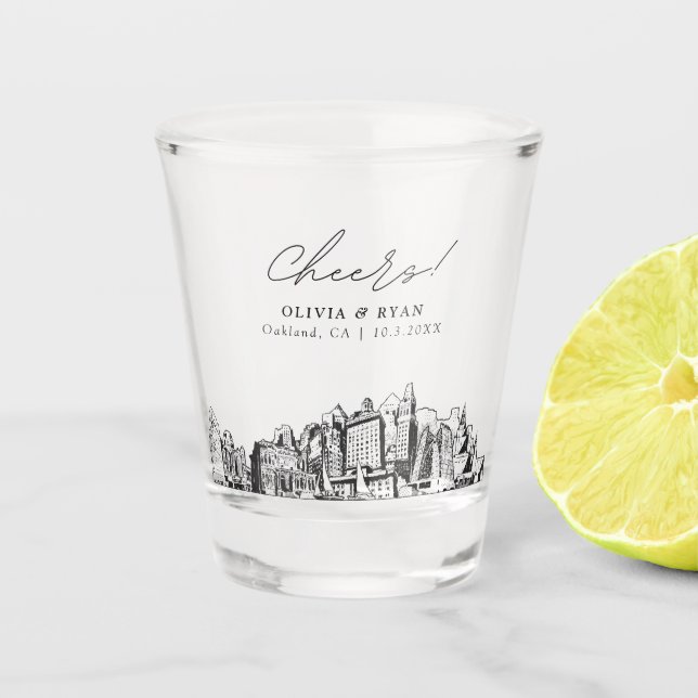 Copo De Shot Oakland Wedding Favorece Cheers Personalizados (Frente)