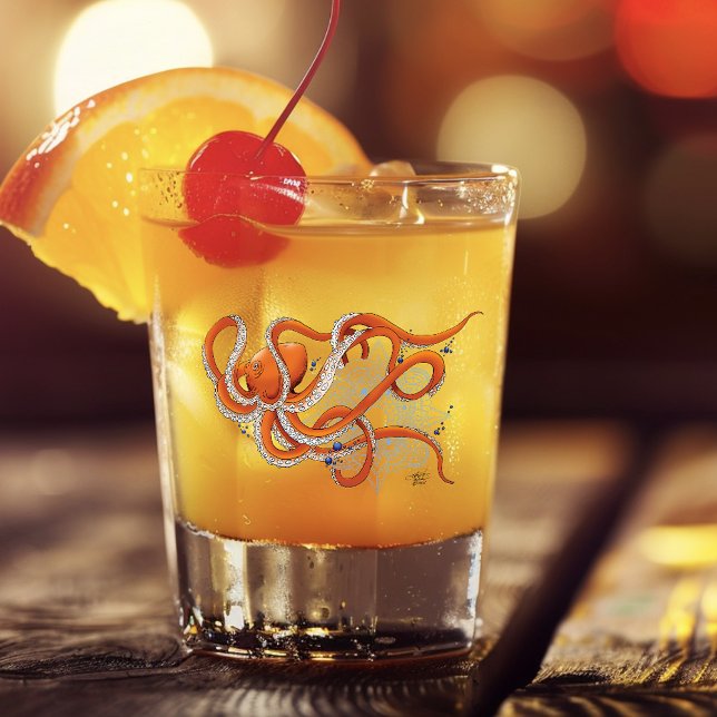 Copo De Shot Octopus Orange Mandala Blue (Criador carregado)