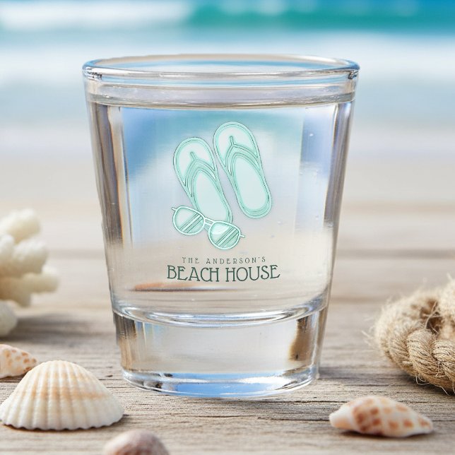 Copo De Shot Óculos de Sol Chinelos Beach House Azul Água ID623 (Criador carregado)