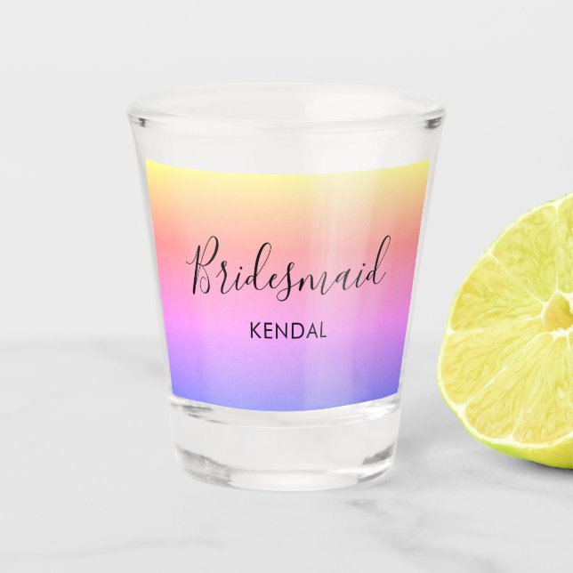 Copo De Shot Ombre Rainbow Bridesmaid Personalizado (Frente)