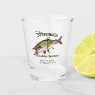 Copo De Shot Opener de Muskie de Wisconsin, Lago Personalizado/