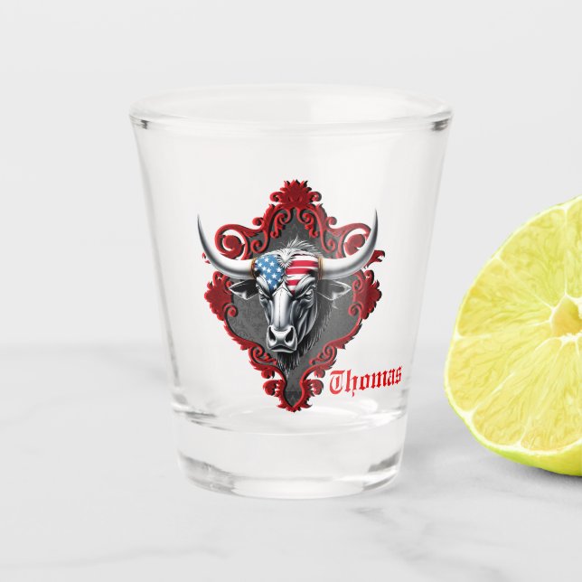 Copo De Shot Orgulho e força, um touro americano (Frente)