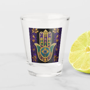 Copo De Shot Ornamentado Dourado Terceiro Olho Hamsa