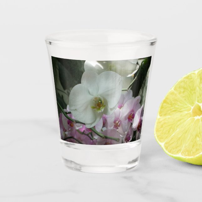 Copo De Shot Orquídeas Brancas e Roxas (Frente)