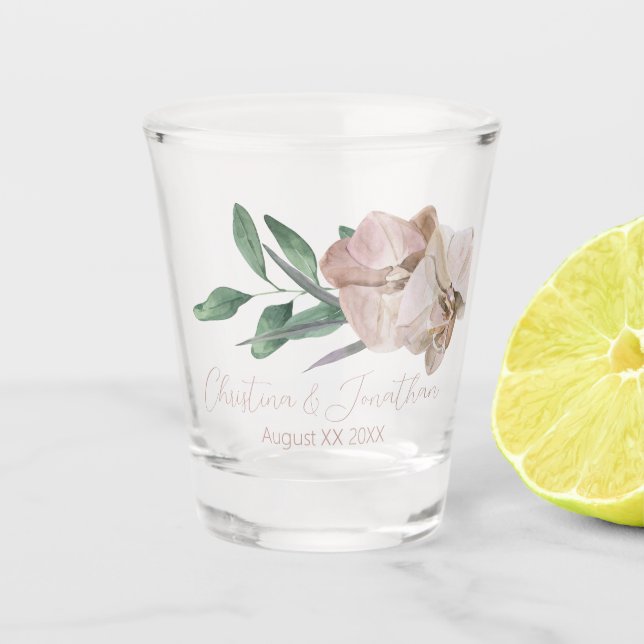 Copo De Shot Orquídeas Românticas de Aquarela (Frente)