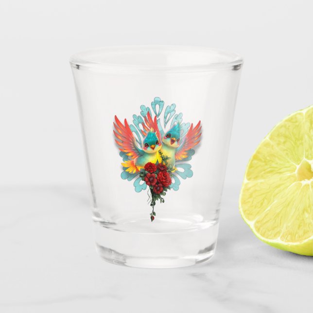 Copo De Shot Os pássaros bonitos de bom humor. (Frente)