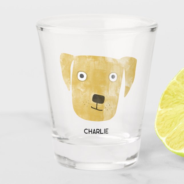 Copo De Shot Ouro Engraçado Labrador Retriever Dog Personalizad (Funny Golden Yellow Labrador Retriever dog personalized custom name shot glass)