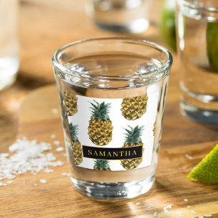 Copo De Shot Padrão De Abacaxi De Aquarela Tropical Com Nome