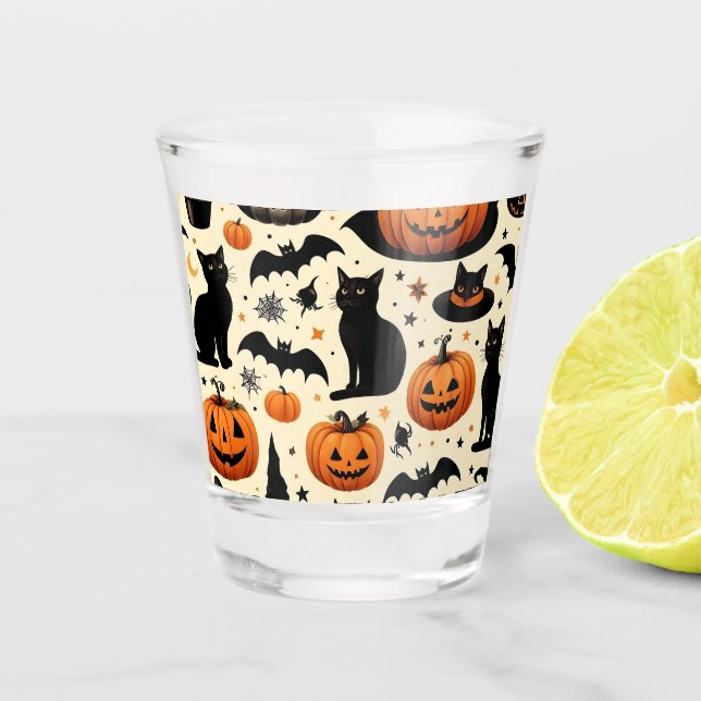Copo De Shot Padrão de Gato Preto e Abóbora com Tema de Hallowe (Frente)