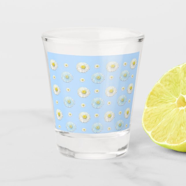 Copo De Shot Padrão de Margarida Branco e Azul Claro (Frente)