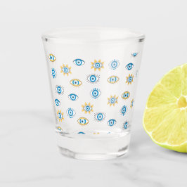Copo De Shot Padrão de Mati do Olho Grego Azul, Dourado e Branc