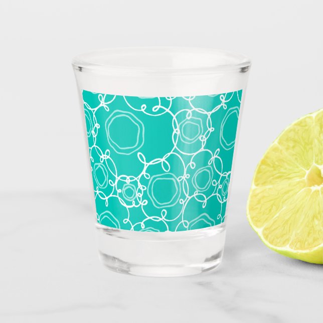 COPO DE SHOT PADRÃO FLORAL ABSTRATO EM TEAL (Frente)