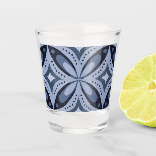 Copo De Shot Padrão Geométrico Azul Estilo Retro