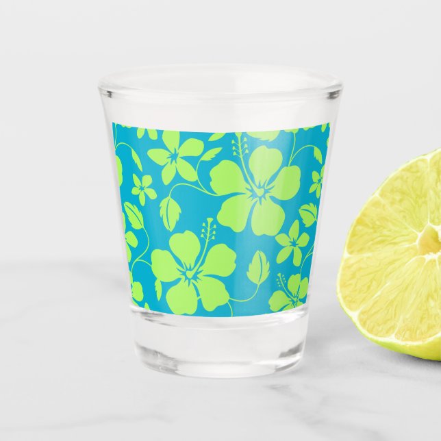 COPO DE SHOT PADRÃO HAWAIIANO HULA (HIBISCUS) EM LIME TEAL (Frente)