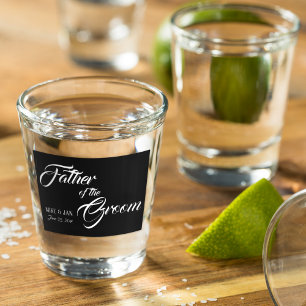 Copo De Shot Padre do Groom White Script em Preto