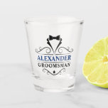Copo De Shot Padrinho de casamento Preto Tie Blue Name<br><div class="desc">Vidro da Gravação Preta do Padrinho de casamento de Casamento - Texto Azul do Marinho</div>