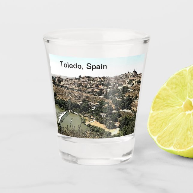 Copo De Shot Paisagem Ilustrada Arte de Toledo, Espanha (Frente)