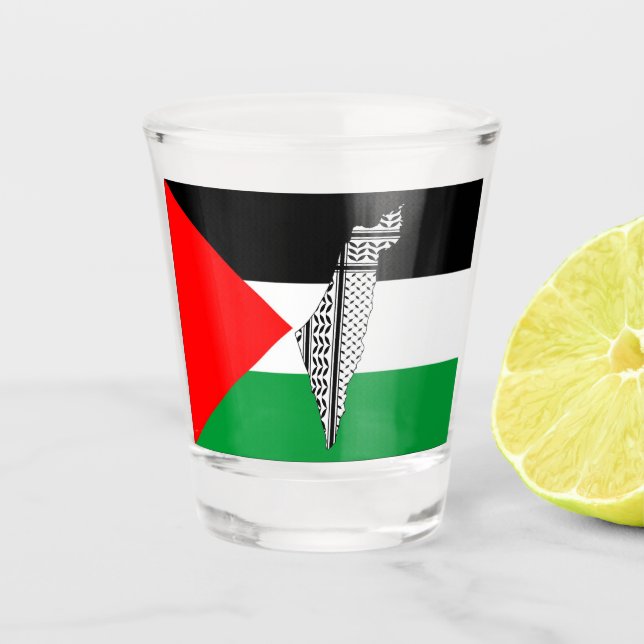 Copo De Shot Palestina - Bandeira e Mapa com Padrão Keffiyeg (Frente)