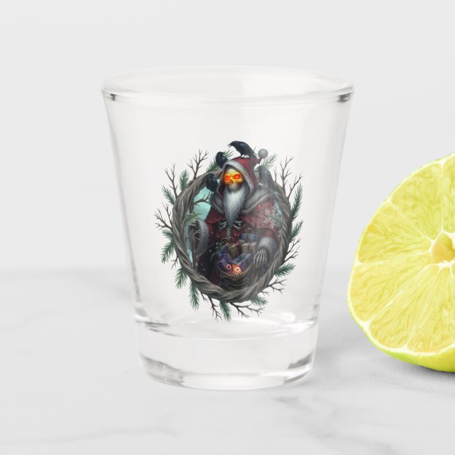 Copo De Shot Papai Noel Sombrio das Sombras – Esqueleto Gótico  (Frente)