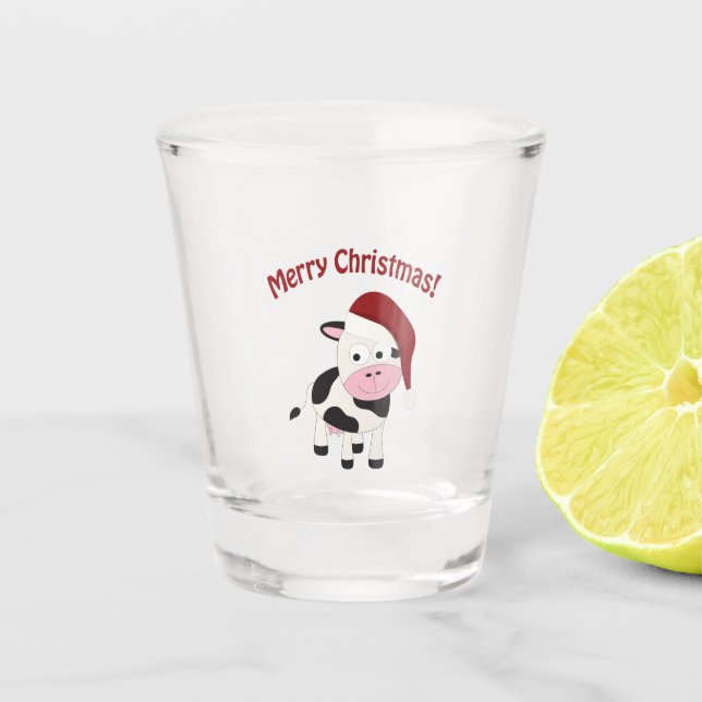 Copo De Shot Papais noeis de Natal Feliz Vaca (Frente)
