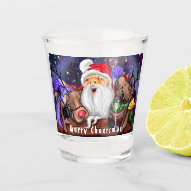 Copo De Shot Papais noeis de Vidro e Renas de Natal - Saúde (Frente)