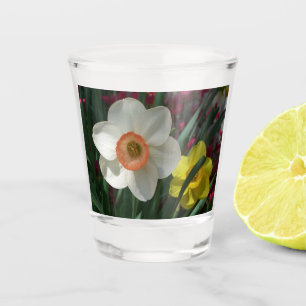 Copo De Shot Par de Daffodils Flores Rosa e Amarelo