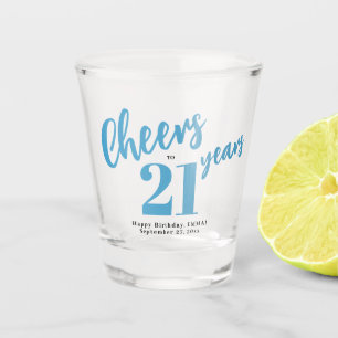 Copo De Shot Parabéns aos 21 anos elegante azul script aniversá
