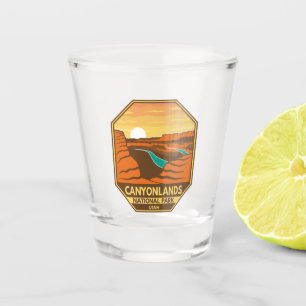 Copo De Shot Parque Nacional do Canyonlands Retro Emblema Sunse
