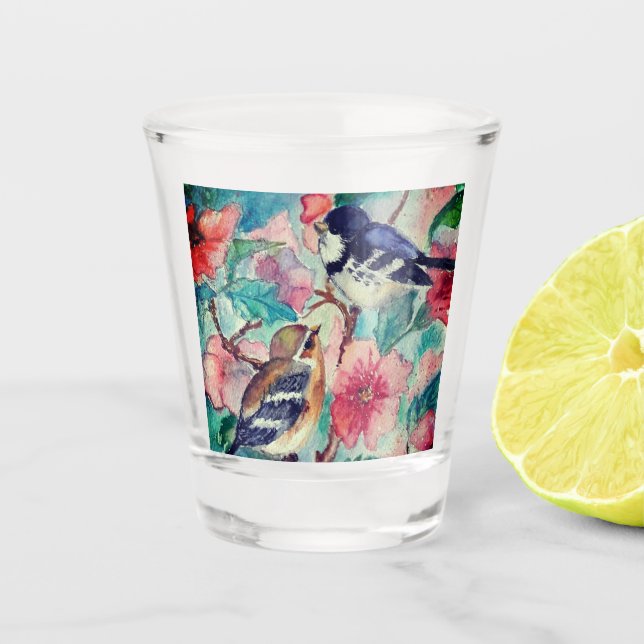 Copo De Shot Pássaros de Primavera de Vidro com Aparência - Pin (Frente)