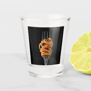 Copo De Shot Pasta cuspiu em um garfo, Comida espaguete