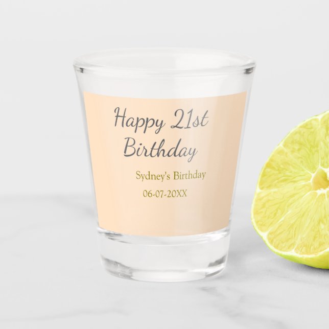 Copo De Shot Pastel orange gray happy 21st birthday name date (Frente)