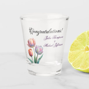 Copo De Shot Pastel romântico e poético Tulipas Aquarela