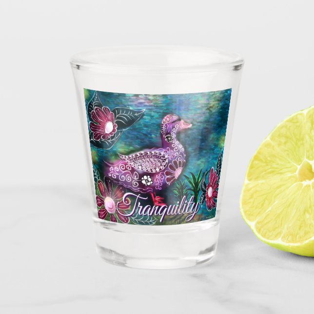 Copo De Shot Pato Floral Caprichoso Roxo Azul Personalizado (Frente)