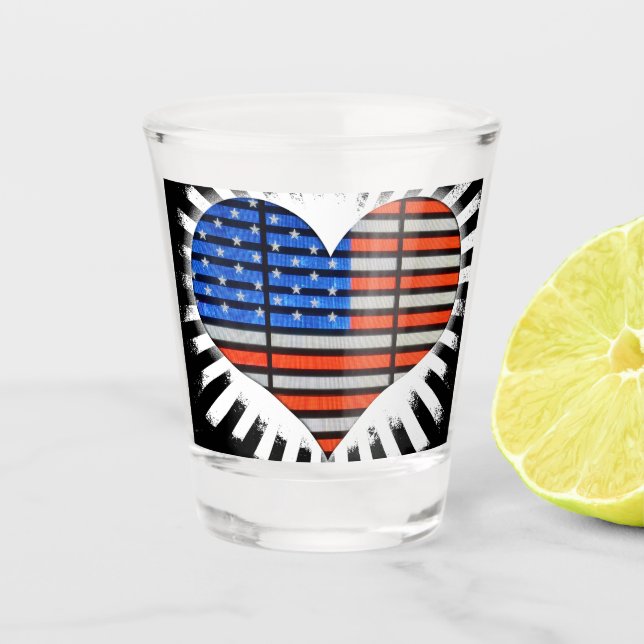 Copo De Shot Patriotic Heart American Flag (Frente)