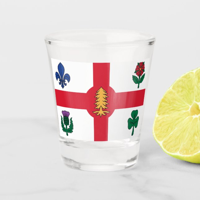 Copo de shot patriótico com a bandeira de Montreal (Frente)